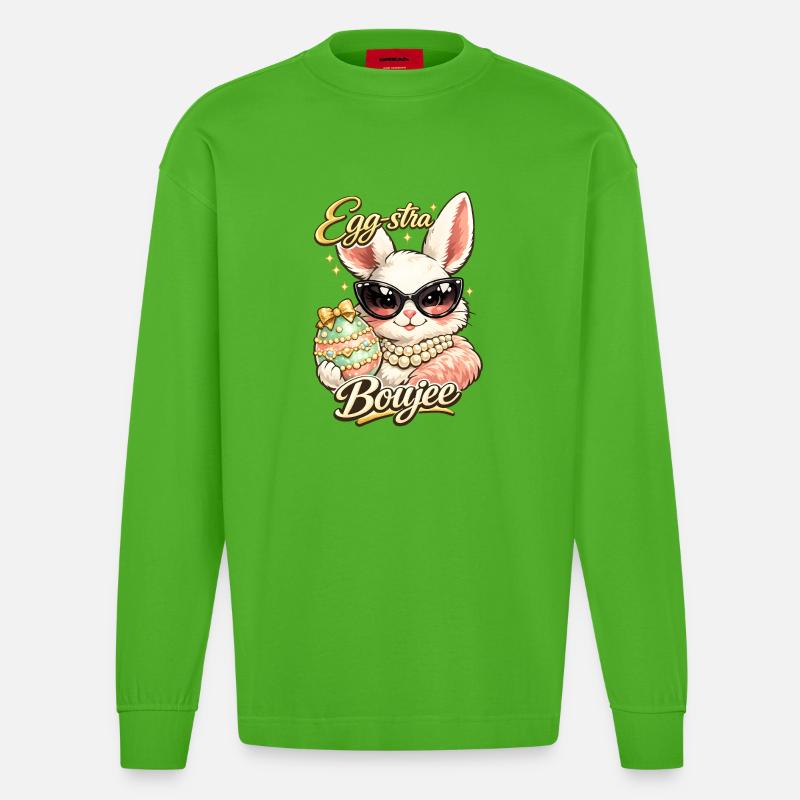 Eggstra Boujee Easter Bunny Easter - Heavyweight Oversized Organic Longsleeve Shirt Made in EU - Apple Neon