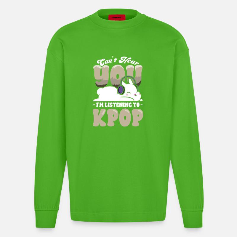 Kpop Hase mit Kopfhörern - Heavyweight Oversized Organic Langarmshirt Made in EU - Apple Neon