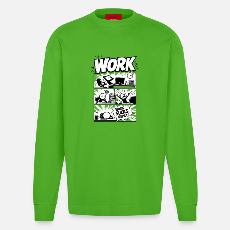 Le travail craint Repeat Comic - Manches longues bio épais oversize fabriqué en UE - Apple Neon
