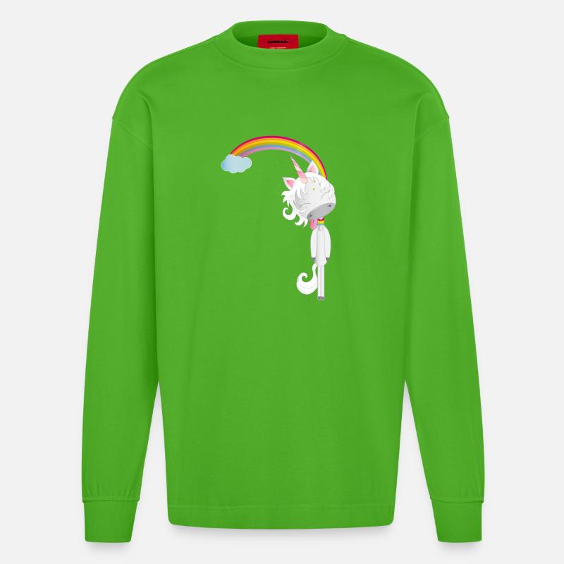 Einhorn hängt am Regenbogen - Heavyweight Oversized Organic Langarmshirt Made in EU - Apple Neon