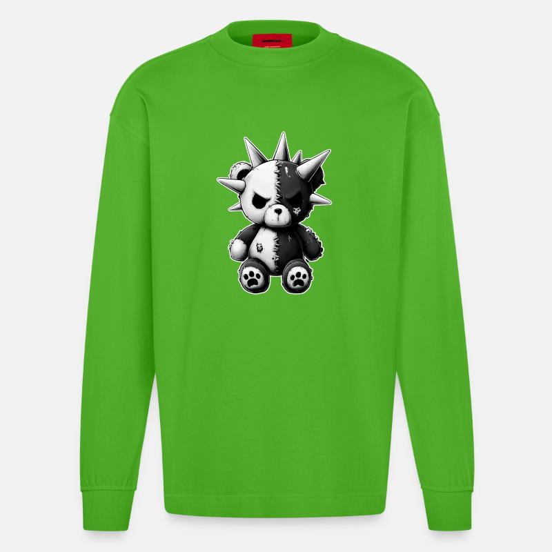 Split Skull Plüschbär Punk - Heavyweight Oversized Organic Langarmshirt Made in EU - Apple Neon