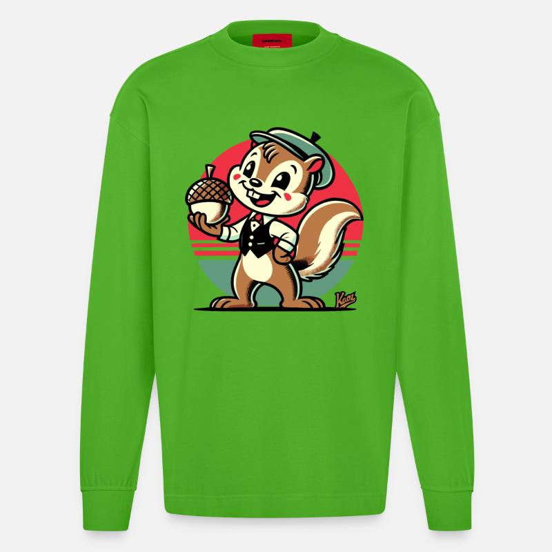 Eichhörnchen mit Haselnuss - Heavyweight Oversized Organic Langarmshirt Made in EU - Apple Neon