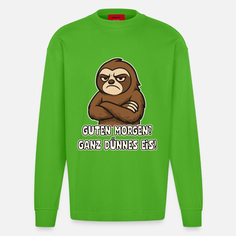 Grumpy sloth with saying - Heavyweight Oversized Organic Longsleeve Shirt Made in EU - Apple Neon