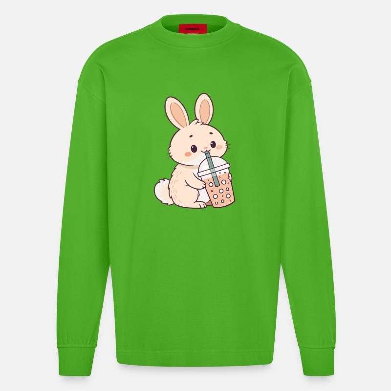 Rabbit Bubble Tea Süßigkeit - Heavyweight Oversized Organic Langarmshirt Made in EU - Apple Neon