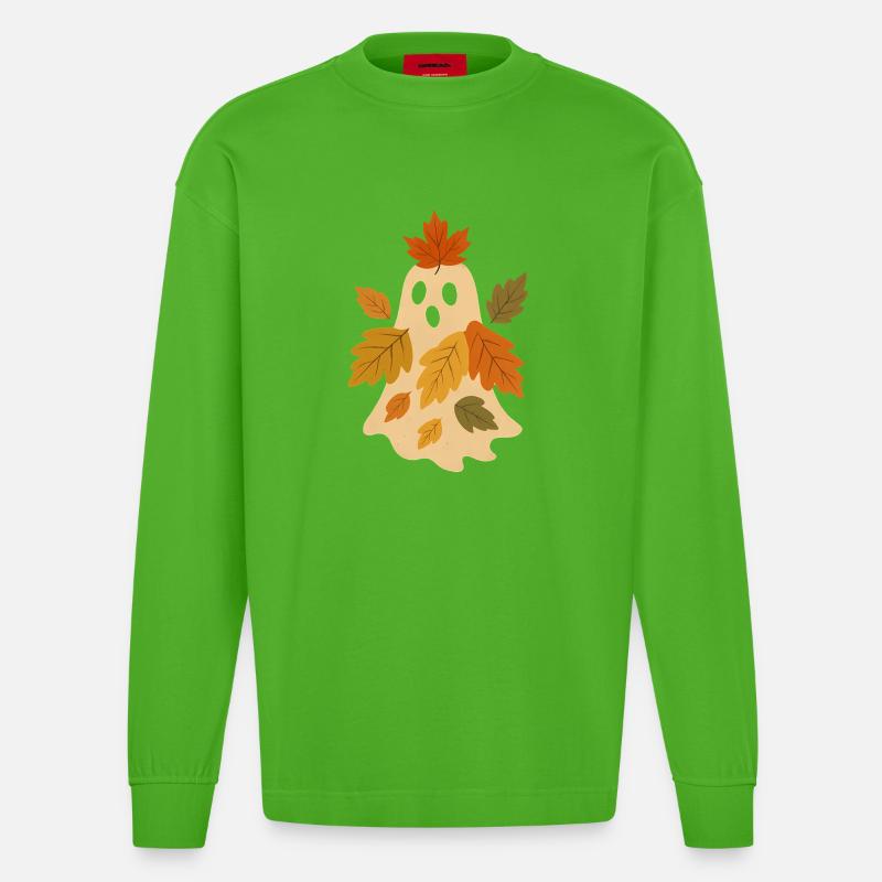 Herbstgeist mit Blättern - Heavyweight Oversized Organic Langarmshirt Made in EU - Apple Neon