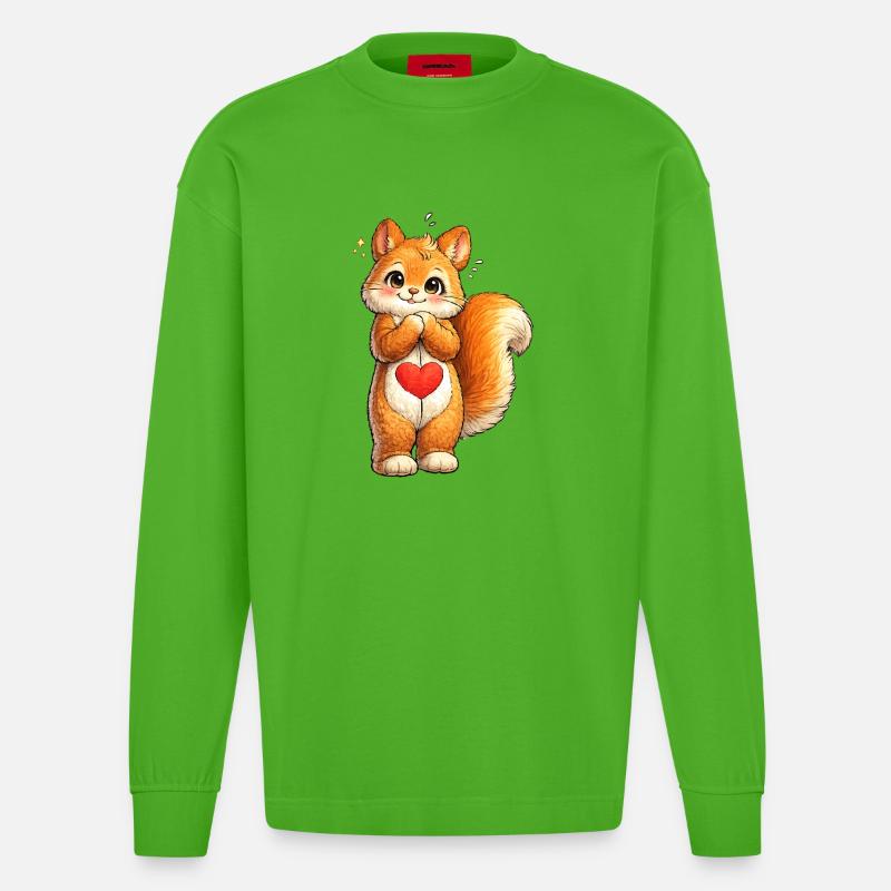 Schüchternes Eichhörnchen mit rotem Herz - Heavyweight Oversized Organic Langarmshirt Made in EU - Apple Neon