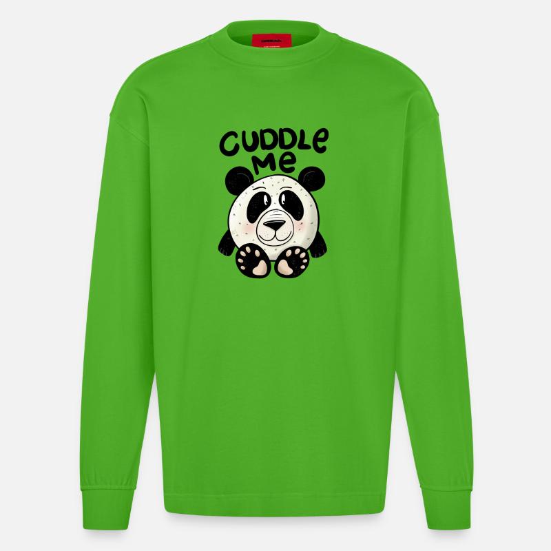 Panda Cuddle me - Heavyweight Oversized Organic Langarmshirt Made in EU - Apple Neon