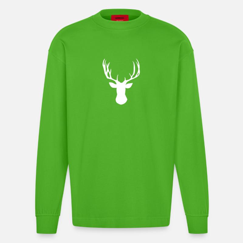 Hirsche - Heavyweight Oversized Organic Langarmshirt Made in EU - Apple Neon