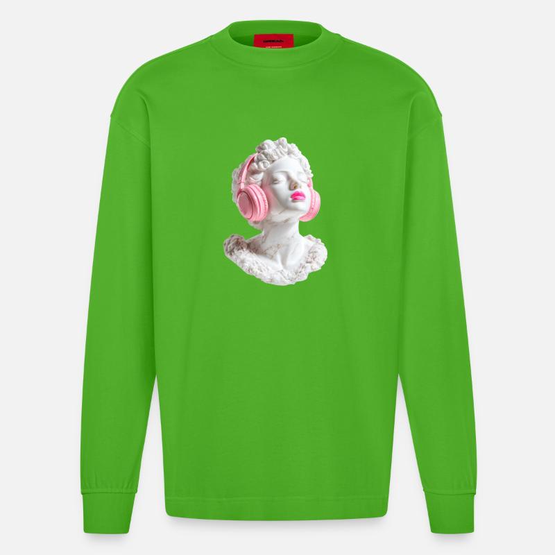 Marmor Diva: Beats in Pink - Heavyweight Oversized Organic Langarmshirt Made in EU - Apple Neon