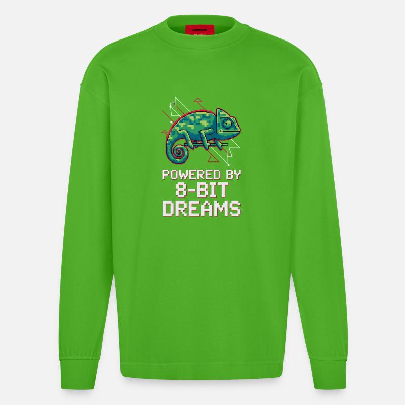 Dreams 8 Bits Propulsés – Pixel Chameleon - Manches longues bio épais oversize fabriqué en UE - Apple Neon