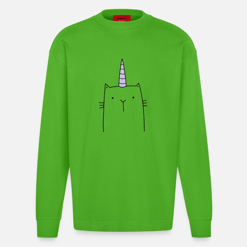 Einhorn Katze niedlich Geschenk - Heavyweight Oversized Organic Langarmshirt Made in EU - Apple Neon
