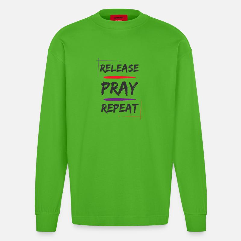 Release Pray Repeat - Heavyweight Oversized Organic Langarmshirt Made in EU - Apple Neon