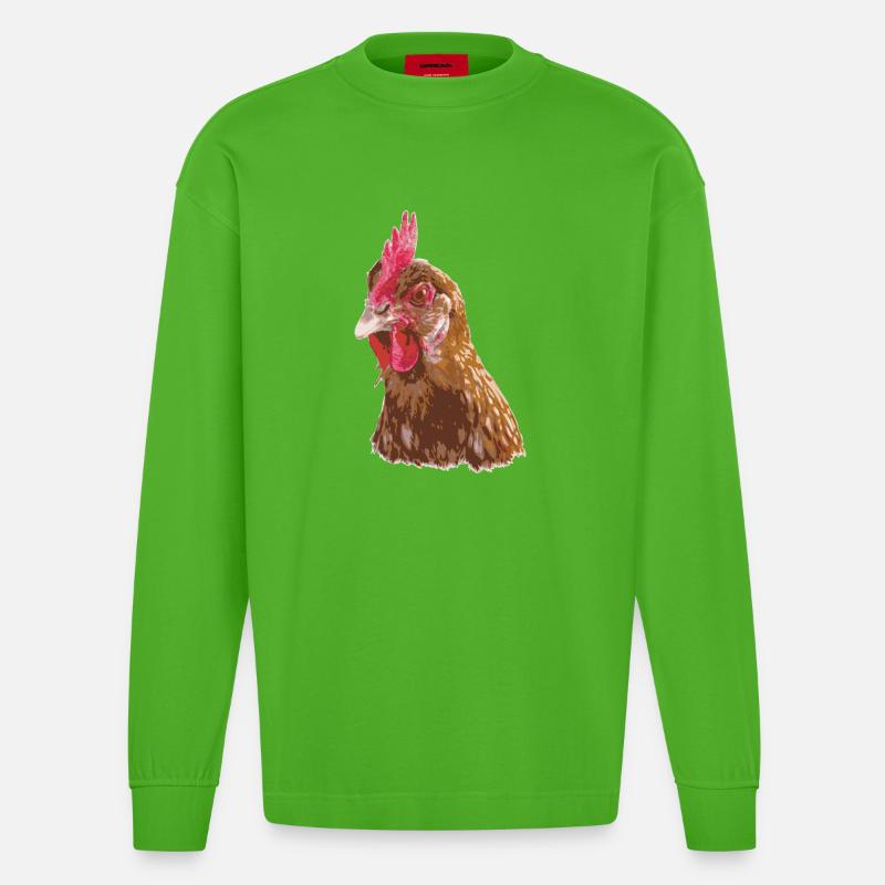 Hühnerillustration lebendigen Farben - Heavyweight Oversized Organic Langarmshirt Made in EU - Apple Neon