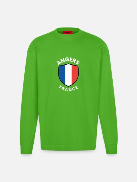 Angers France Shield Emblem - Heavyweight Oversized Organic Longsleeve Shirt Made in EU - Apple Neon