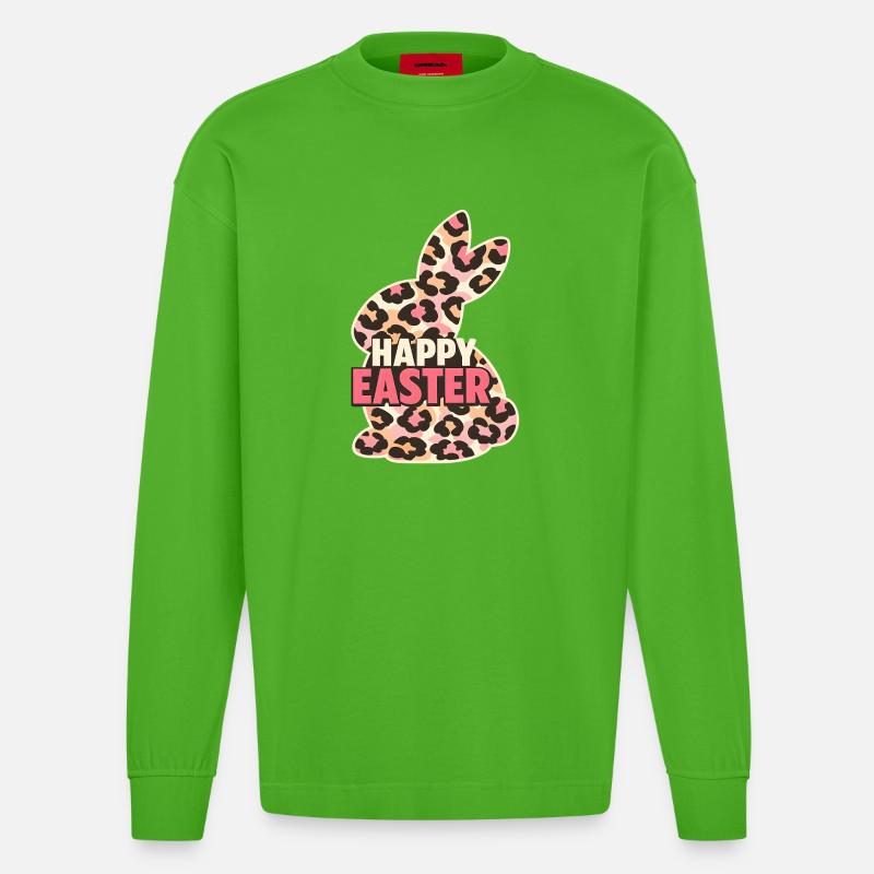 Happy Easter Easter Bunny Leopard - Heavyweight Oversized Organic Longsleeve Shirt Made in EU - Apple Neon
