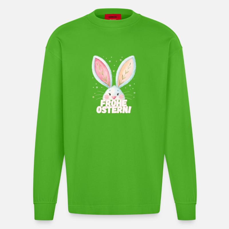 Happy Easter! Cute Easter Bunny - Heavyweight Oversized Organic Longsleeve Shirt Made in EU - Apple Neon
