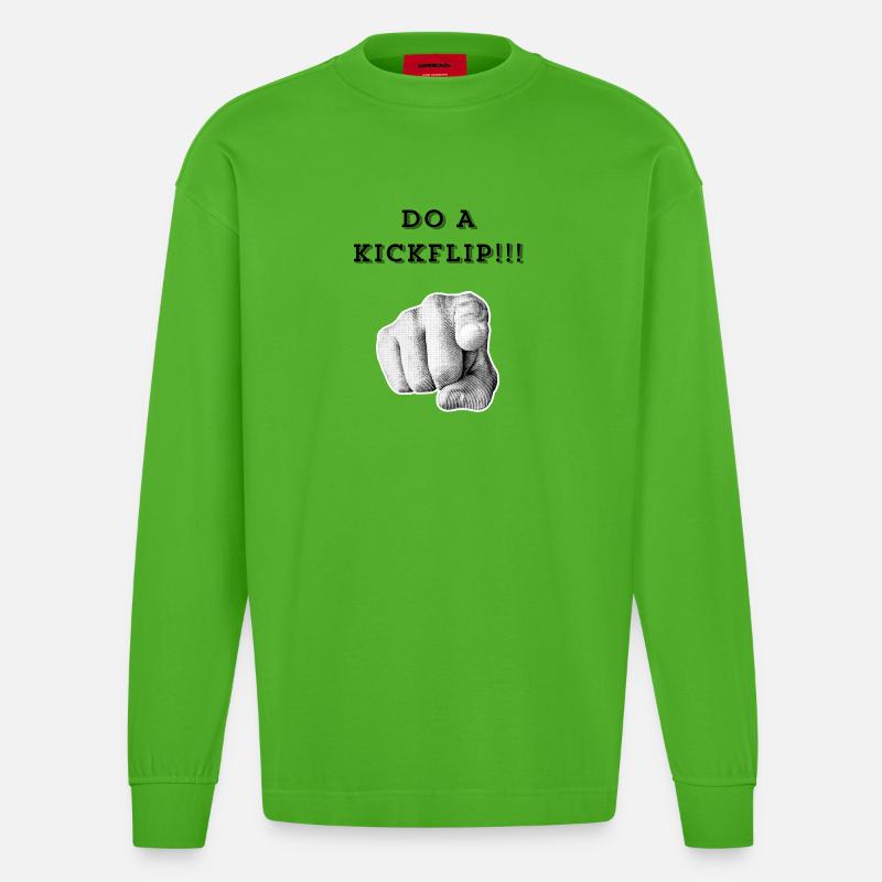Mach einen Kickflip !! - Heavyweight Oversized Organic Langarmshirt Made in EU - Apple Neon