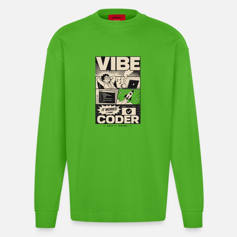 Vibe Coder Programmer Humor - Heavyweight Oversized Organic Longsleeve Shirt Made in EU - Apple Neon