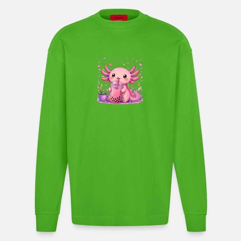 Axolot rose avec bubble tea - Manches longues bio épais oversize fabriqué en UE - Apple Neon