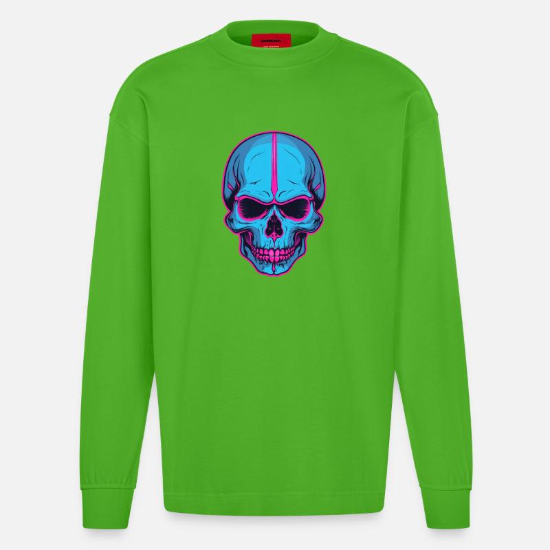 Neon Skull Blaue Schädelflair - Heavyweight Oversized Organic Langarmshirt Made in EU - Apple Neon