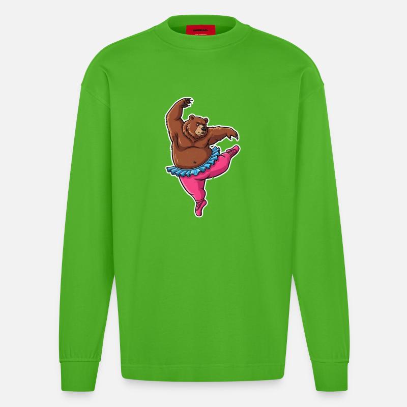 Ballett Bär Comic Geschenk - Heavyweight Oversized Organic Langarmshirt Made in EU - Apple Neon