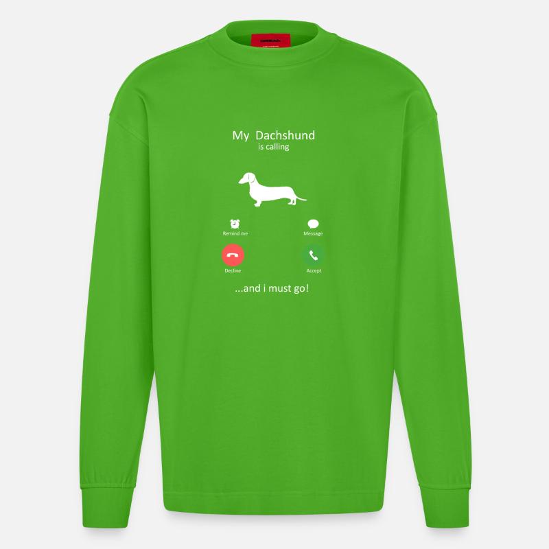 Dackel ruft Smartphone-Schnittstelle Kunst - Heavyweight Oversized Organic Langarmshirt Made in EU - Apple Neon