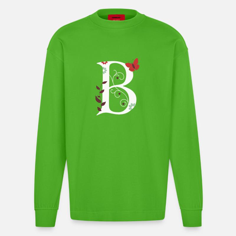 Lettre B Monogramme Rétro - Manches longues bio épais oversize fabriqué en UE - Apple Neon