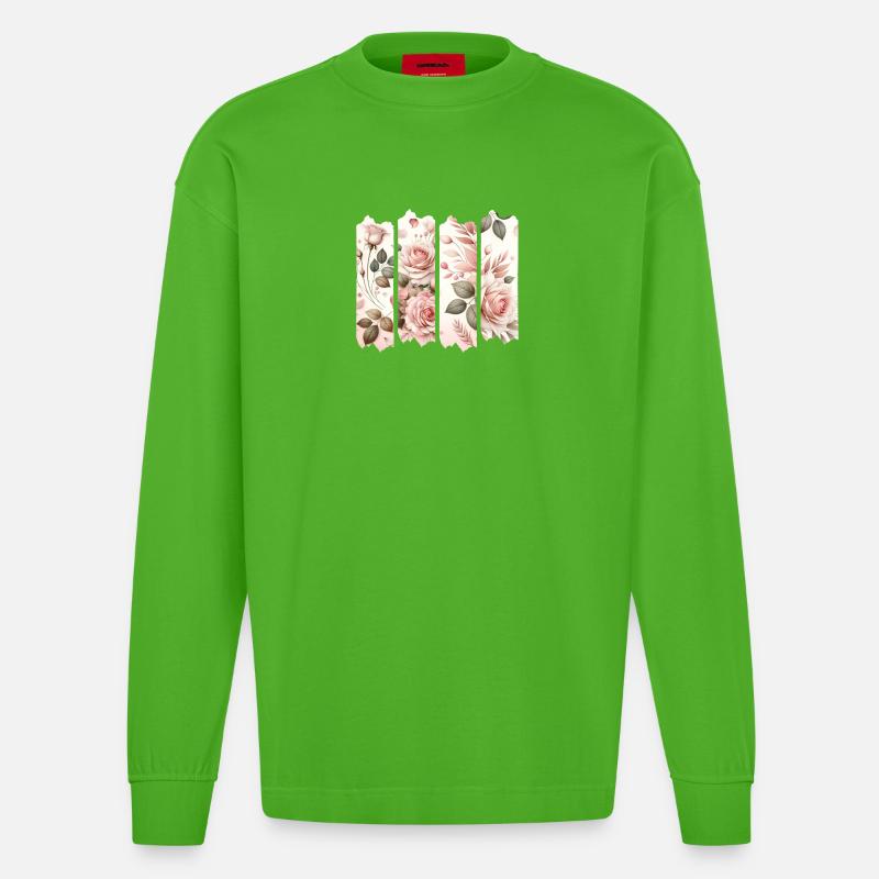 Rosenblüten Vier Panelen Rosa - Heavyweight Oversized Organic Langarmshirt Made in EU - Apple Neon