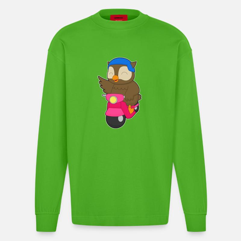 Owl Scooter - Manches longues bio épais oversize fabriqué en UE - Apple Neon