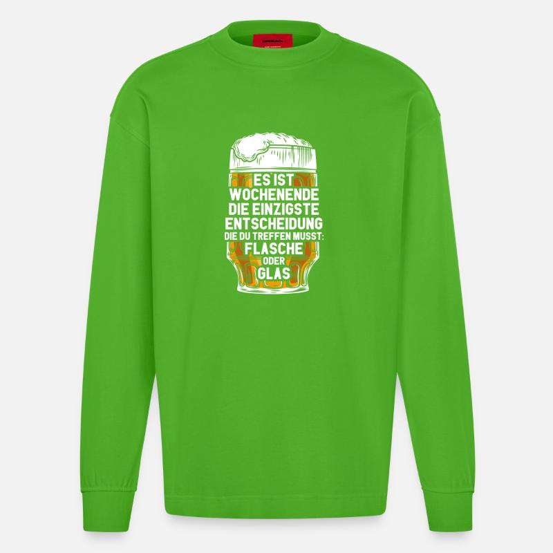 Wochenende Flasche Oder Glas / Bier Spruch - Heavyweight Oversized Organic Langarmshirt Made in EU - Apple Neon