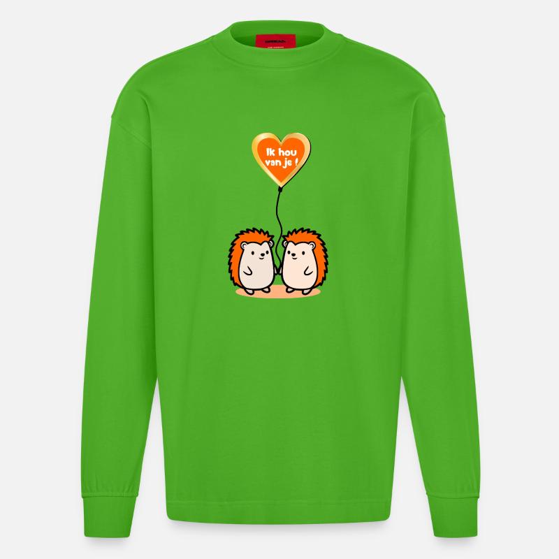 Ich liebe euch, Igel - Heavyweight Oversized Organic Langarmshirt Made in EU - Apple Neon