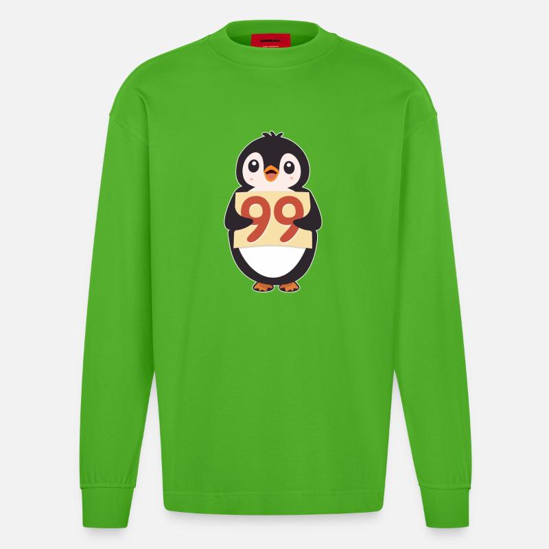 Penguin 99 Countdown-Schild - Heavyweight Oversized Organic Langarmshirt Made in EU - Apple Neon