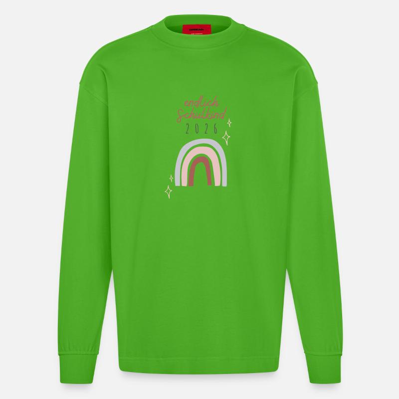 Endlich Schulkind 2026 Regenbogen Schuleinführung - Heavyweight Oversized Organic Langarmshirt Made in EU - Apple Neon