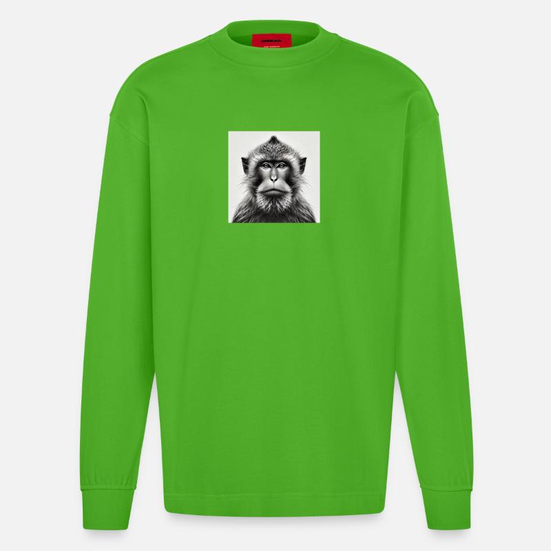Affe in Graustufen - Heavyweight Oversized Organic Langarmshirt Made in EU - Apple Neon