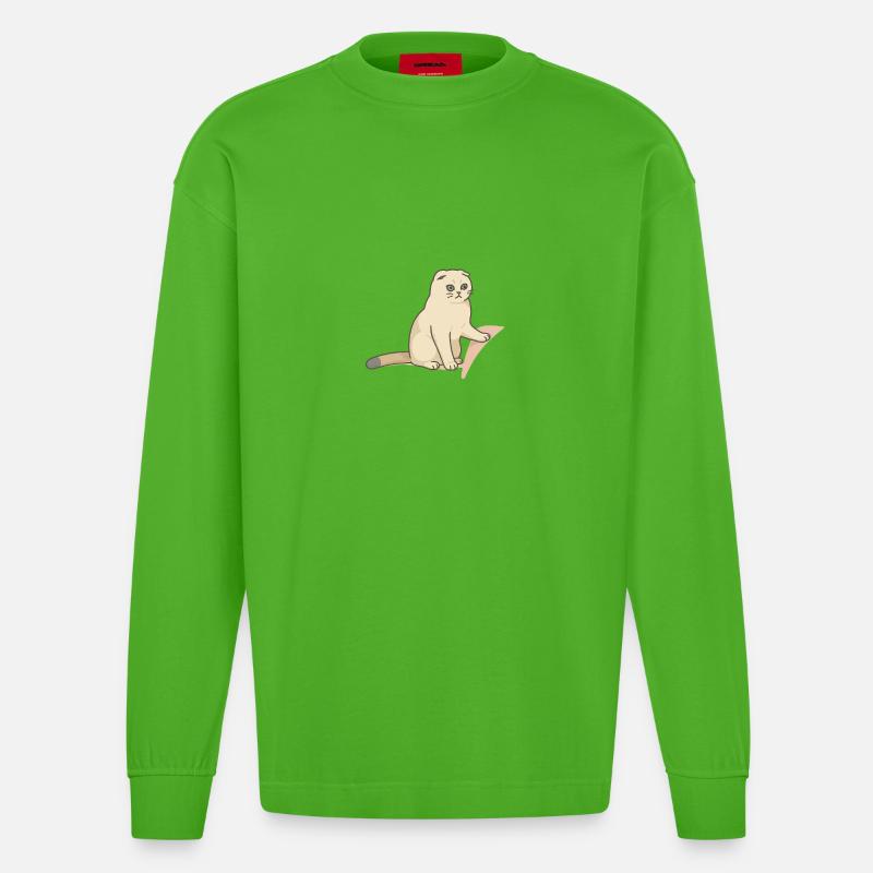 Chat mignon avec une expression mélancolique - Manches longues bio épais oversize fabriqué en UE - Apple Neon