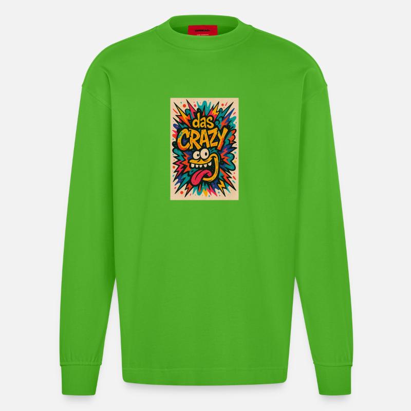 Buntes Comic-Design mit Cartoon-Motiv das Crazy  - Heavyweight Oversized Organic Langarmshirt Made in EU - Apple Neon