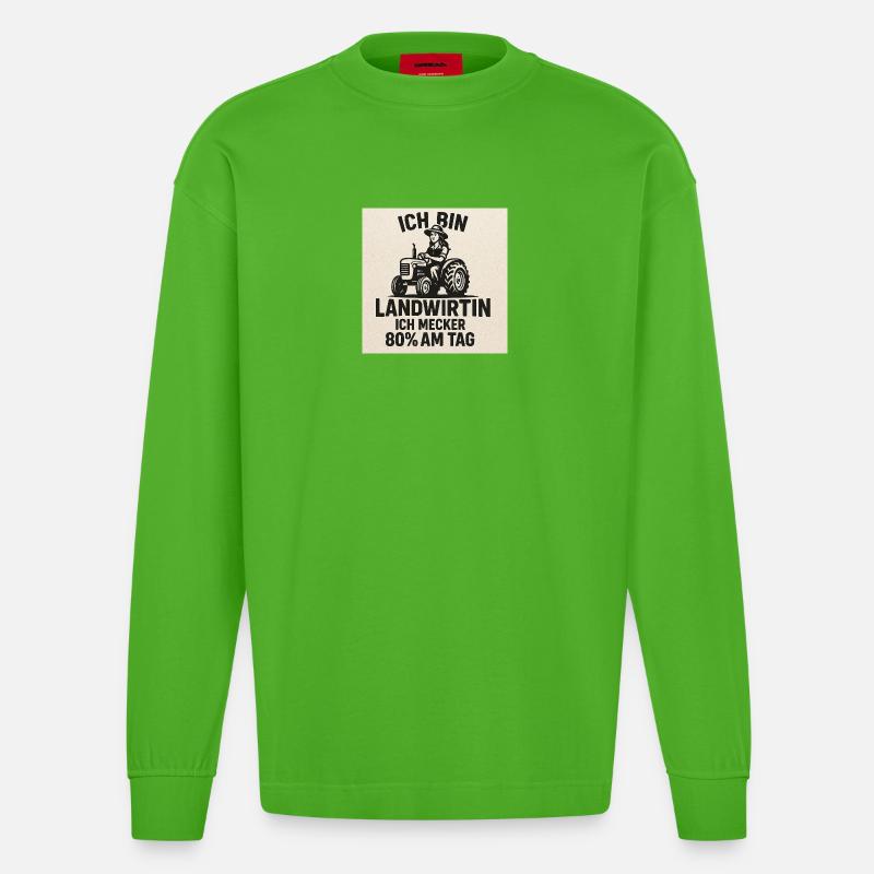 IchBinLandwirtin Traktorwitz - Heavyweight Oversized Organic Langarmshirt Made in EU - Apple Neon