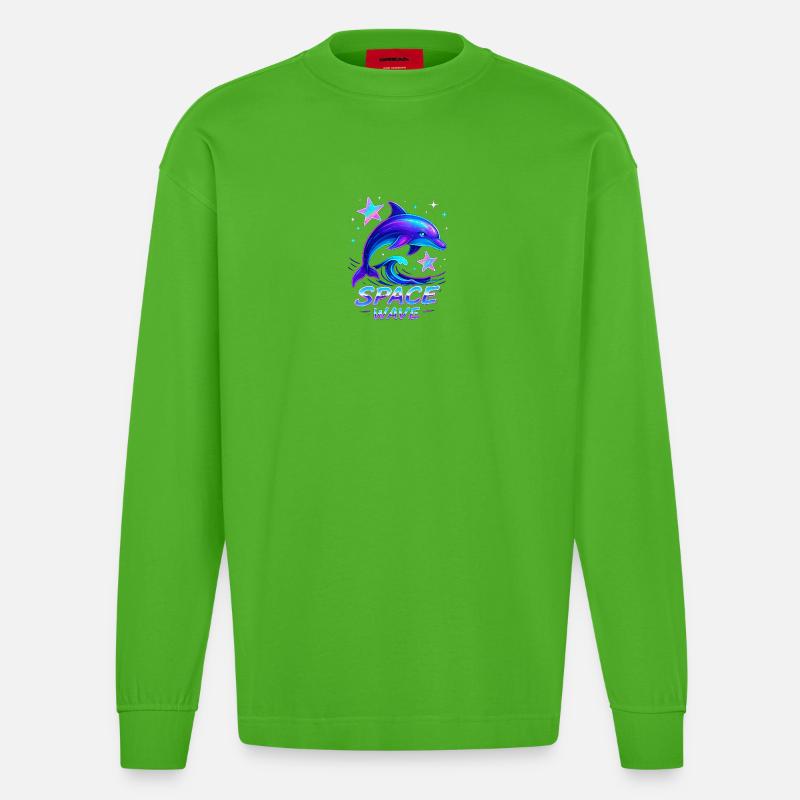 Neon Space Wave Delphin Design - Heavyweight Oversized Organic Langarmshirt Made in EU - Apple Neon