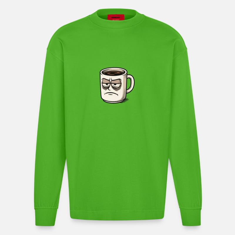 Coffee cup with grumpy face - Heavyweight Oversized Organic Longsleeve Shirt Made in EU - Apple Neon