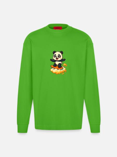 Panda Surfer cartoon Design - Heavyweight Oversized Organic Longsleeve Shirt Made in EU - Apple Neon