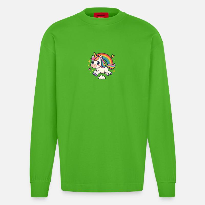 Kunterbuntes Einhorn Regenbogen - Heavyweight Oversized Organic Langarmshirt Made in EU - Apple Neon