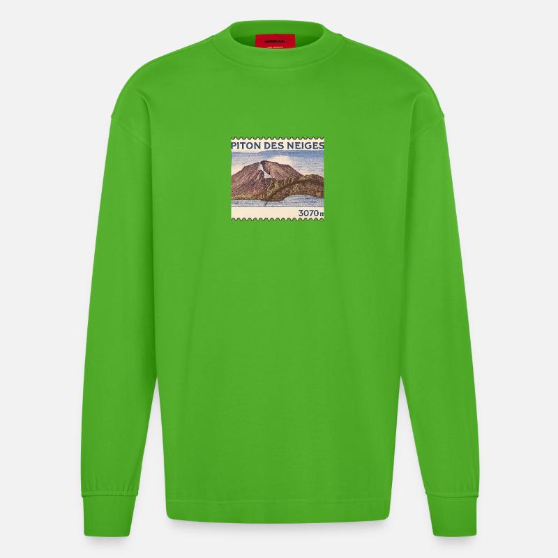 Timbre Piton des Neiges - Manches longues bio épais oversize fabriqué en UE - Apple Neon