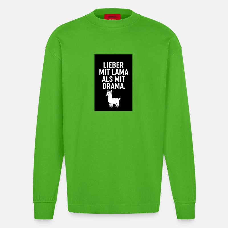 Lieber mit Lama als mit Drama - Heavyweight Oversized Organic Langarmshirt Made in EU - Apple Neon