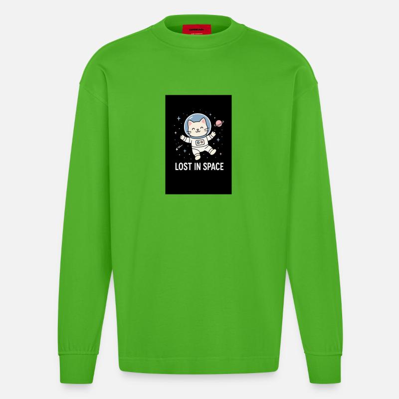 Astronaute chat perdu dans l’espace - Manches longues bio épais oversize fabriqué en UE - Apple Neon