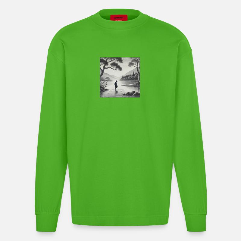 Silhouette am See im Mondlicht - Heavyweight Oversized Organic Langarmshirt Made in EU - Apple Neon