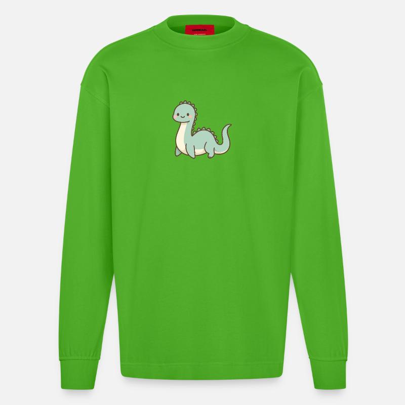 Monstre du Loch Ness pastel mignon - Manches longues bio épais oversize fabriqué en UE - Apple Neon
