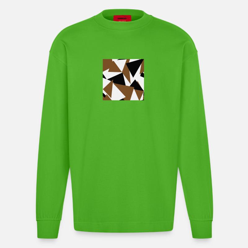 Brown Black Triangles Geometry - Heavyweight Oversized Organic Longsleeve Shirt Made in EU - Apple Neon