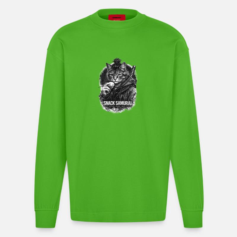 Snack Samurai Cat II - Manches longues bio épais oversize fabriqué en UE - Apple Neon