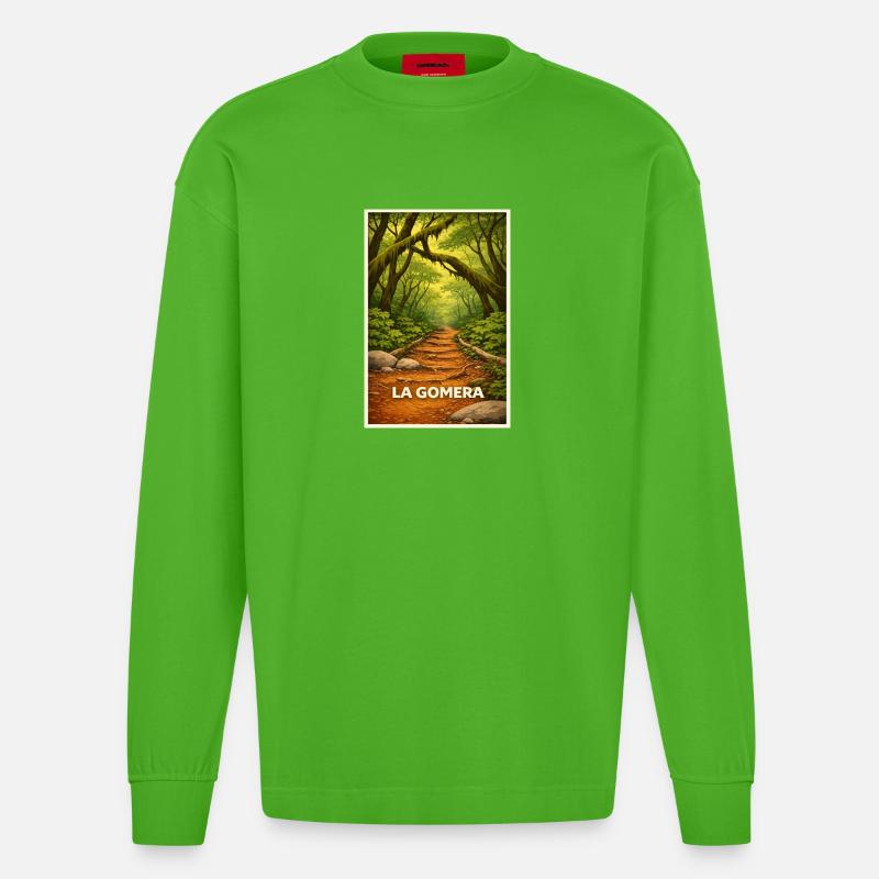 Lorbeerwald Gomera - Heavyweight Oversized Organic Langarmshirt Made in EU - Apple Neon