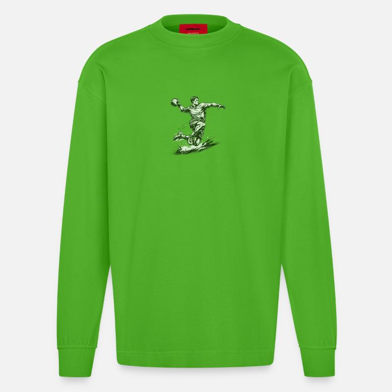 Dynamischer Handballer im Comic Stil - Heavyweight Oversized Organic Langarmshirt Made in EU - Apple Neon